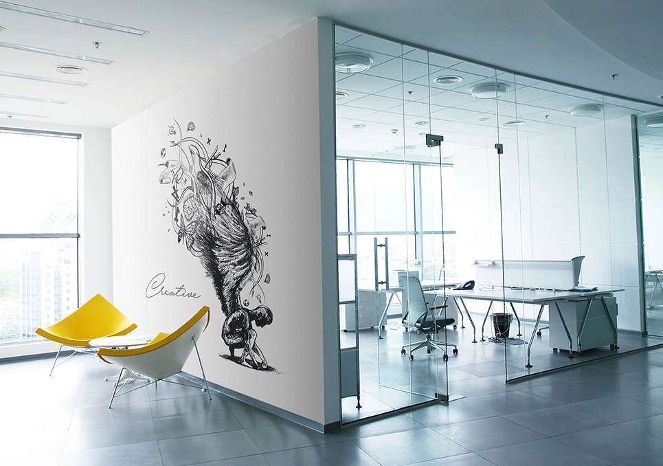 Kreator Ścian wizualizacja druku na ścianie - szkic chłopiec pełen pomysłów i kreatywności