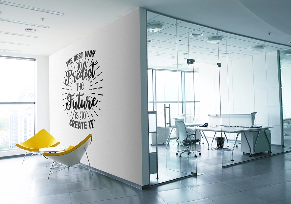 Kreator Ścian wizualizacja druku na ścianie - the best way to predict future is to creat it napis