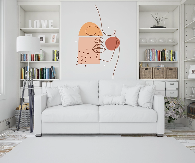 Kreator Ścian wizualizacja druku na ścianie - linearna twarz kobieca