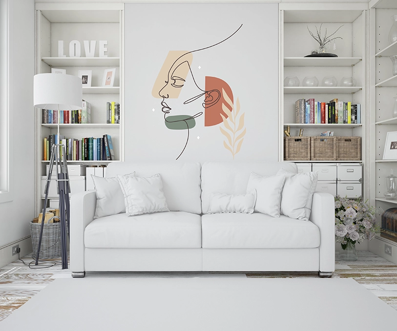 Kreator Ścian wizualizacja druku na ścianie - linearna twarz kobieca