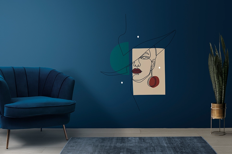 Kreator Ścian wizualizacja druku na ścianie - linearna twarz kobieca