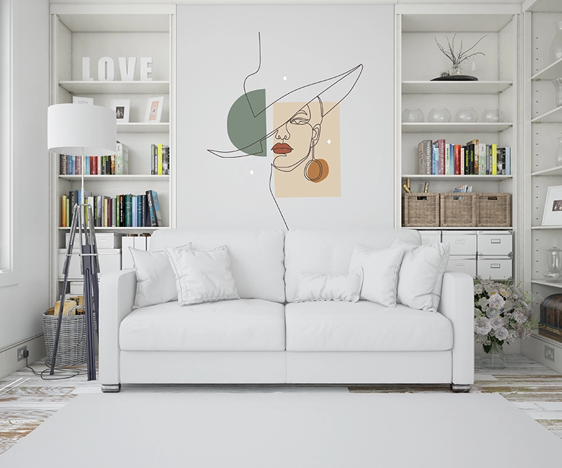 Kreator Ścian wizualizacja druku na ścianie - linearna twarz kobieca