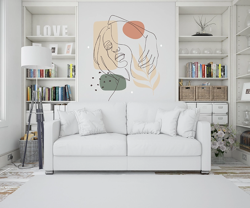 Kreator Ścian wizualizacja druku na ścianie - linearna twarz kobieca