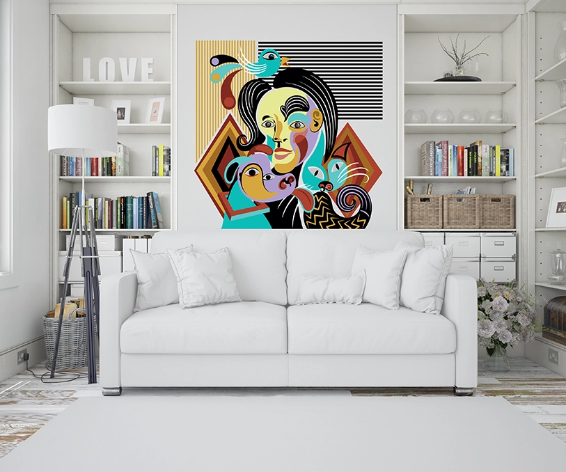 Kreator Ścian wizualizacja druku na ścianie - abstrakcyjne zwierzęta w stylu picasso