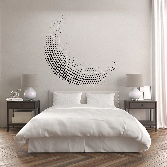 Kreator Ścian wizualizacja druku na ścianie - księżyc składający się z czarnych punktów